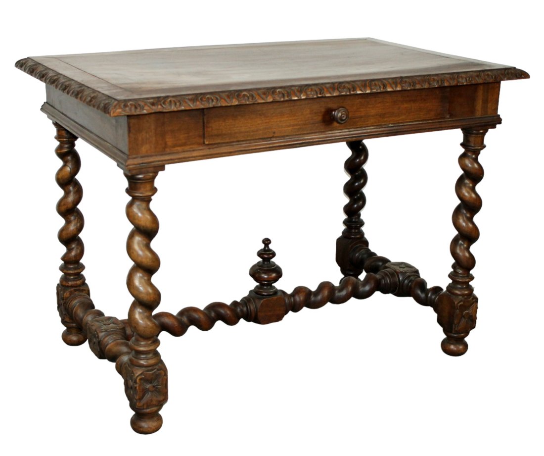 French Louis XIII side table desk on barley twist base with single drawer (1 of 8)