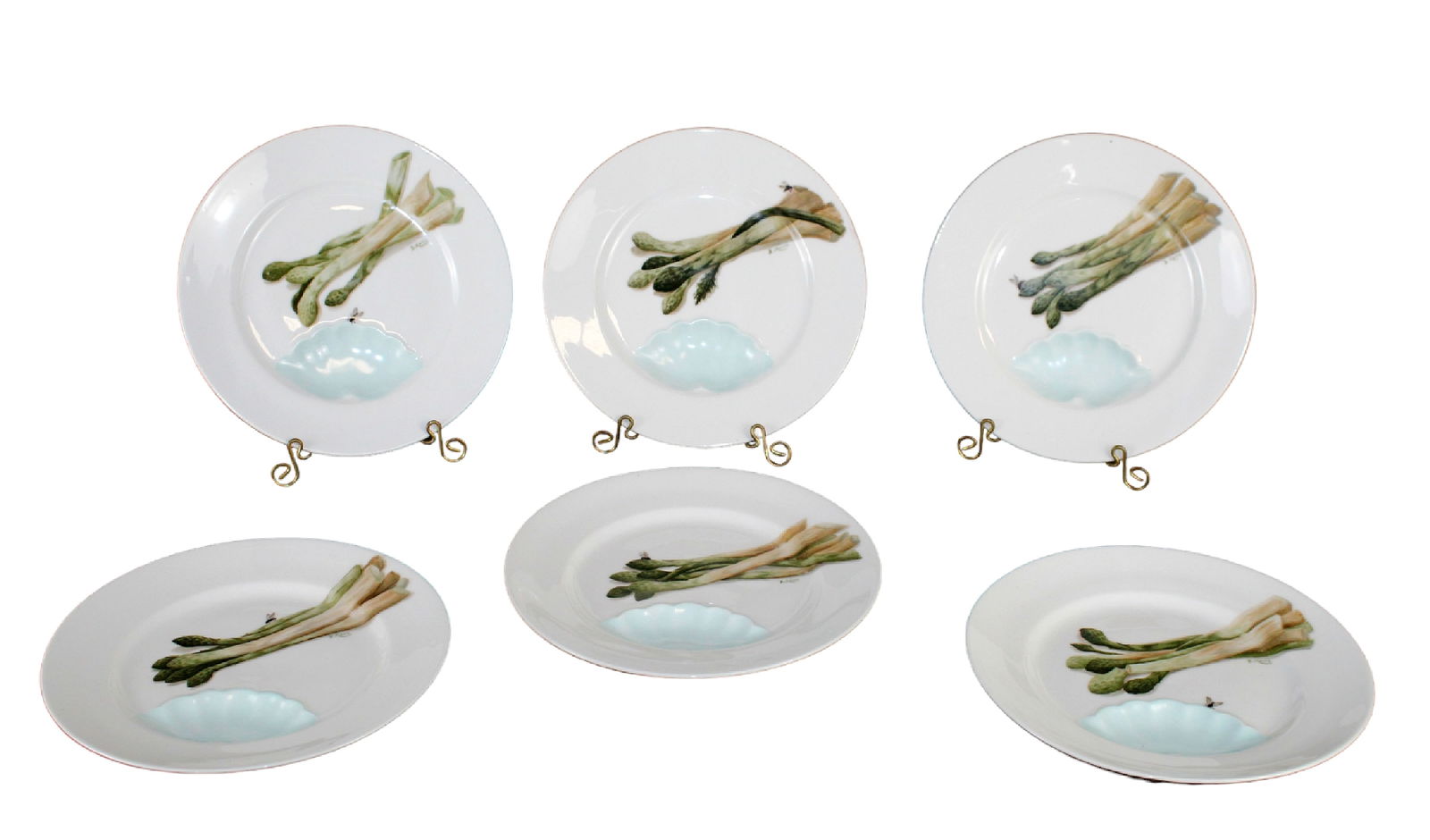 Lot of 6 French B. Monil porcelain hand painted asparagus plates (1 of 12)