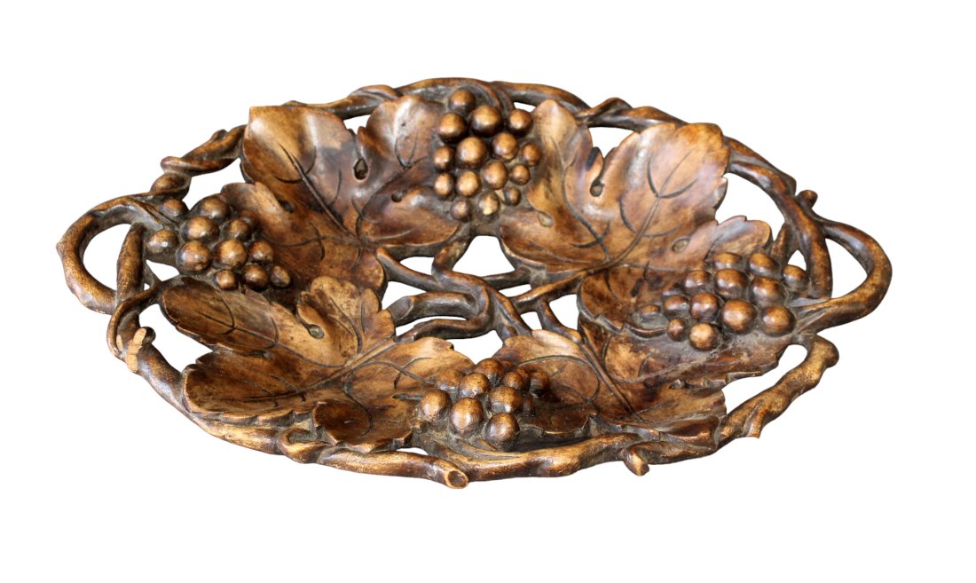 French carved walnut tray with grape vines and naturalistic handles (1 of 8)