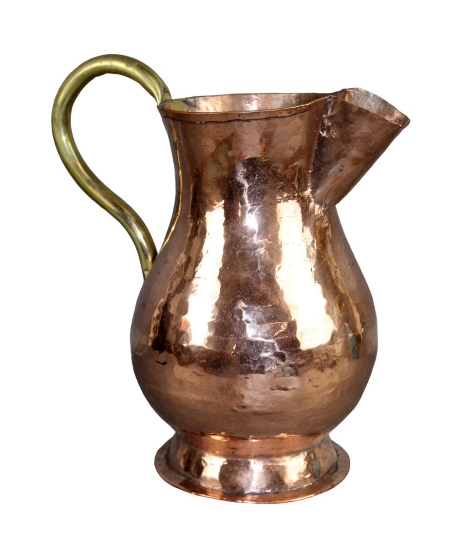 French hammered copper pitcher with brass handle (1 of 8)