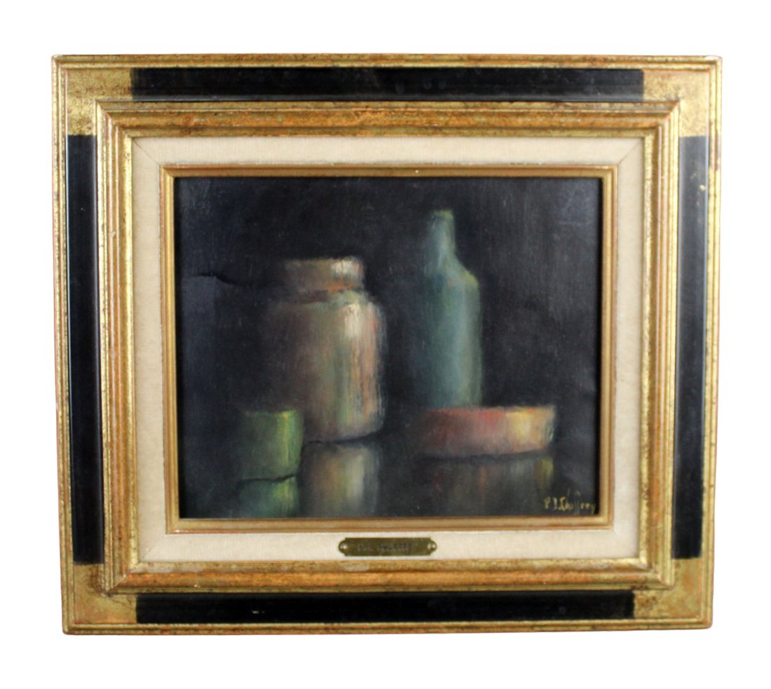 Pierre Jean Chaffrey (French, 1929-1999) oil on canvas painting still life with bottles (1 of 9)