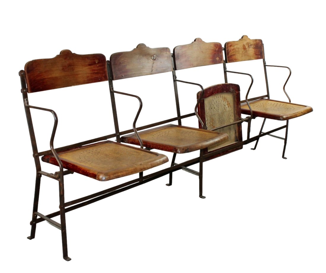 Group of 4 French wood & iron theater seats (1 of 8)