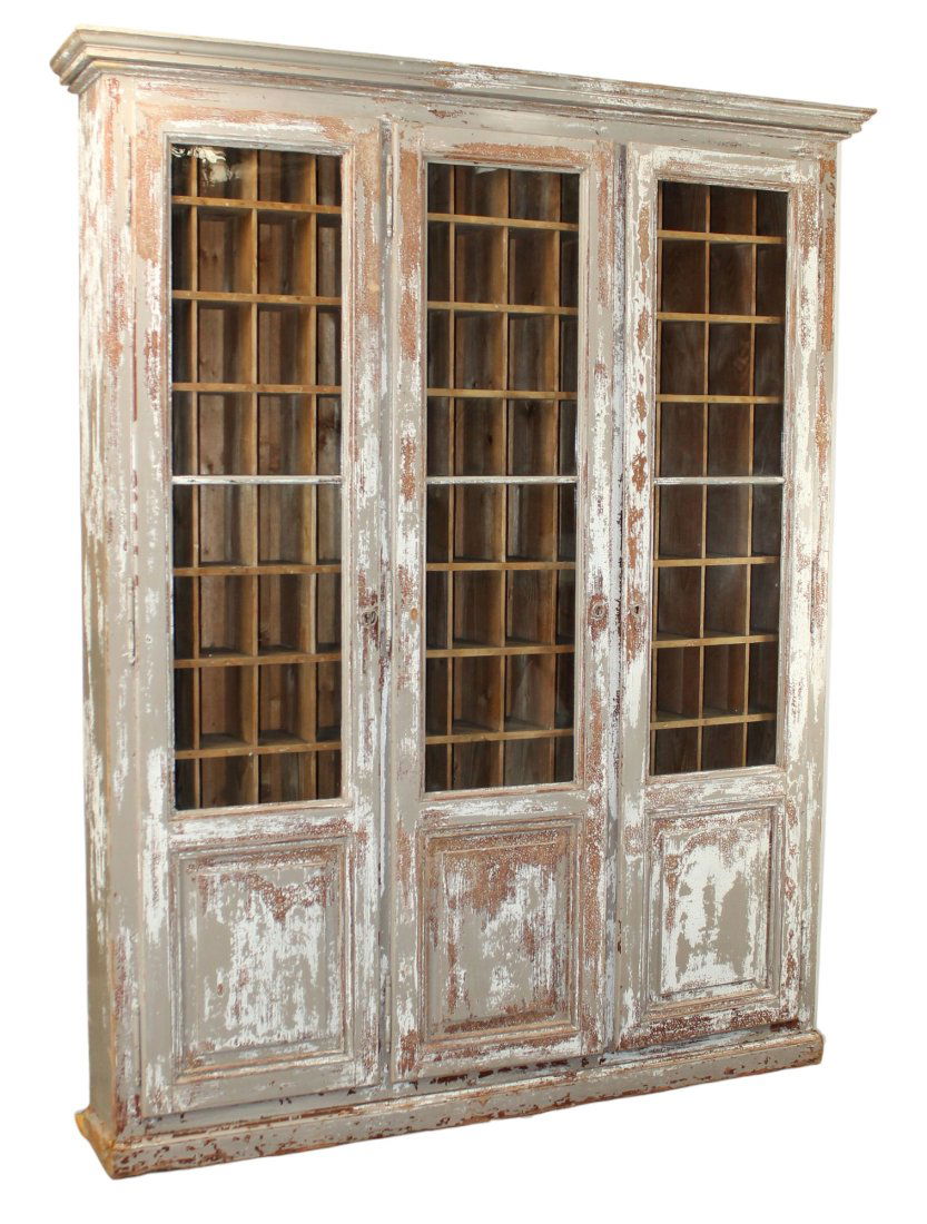 French 3 door collector's cabinet bookcase with cubbies (1 of 8)