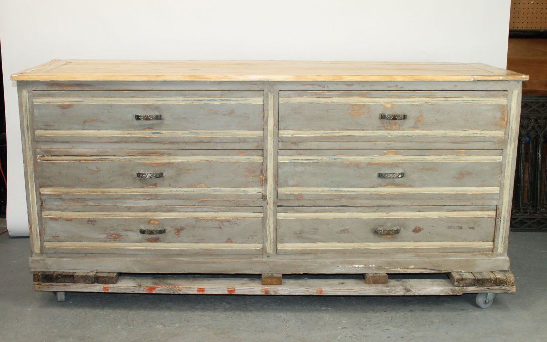 French painted multi drawer store counter commode with natural pine top (1 of 9)