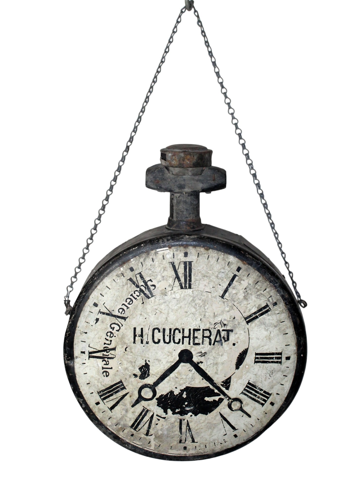 French watch maker's double sided sign in the form of a pocket watch (1 of 6)