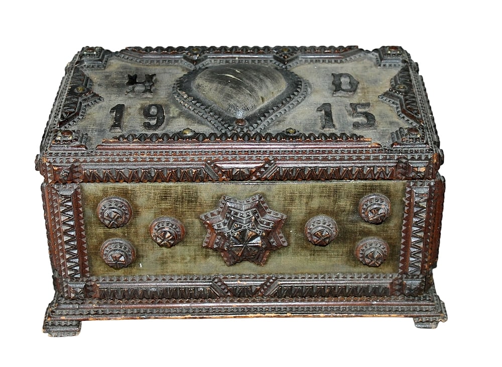 French Tramp Art dresser box dated 1915 w/ initials (1 of 11)