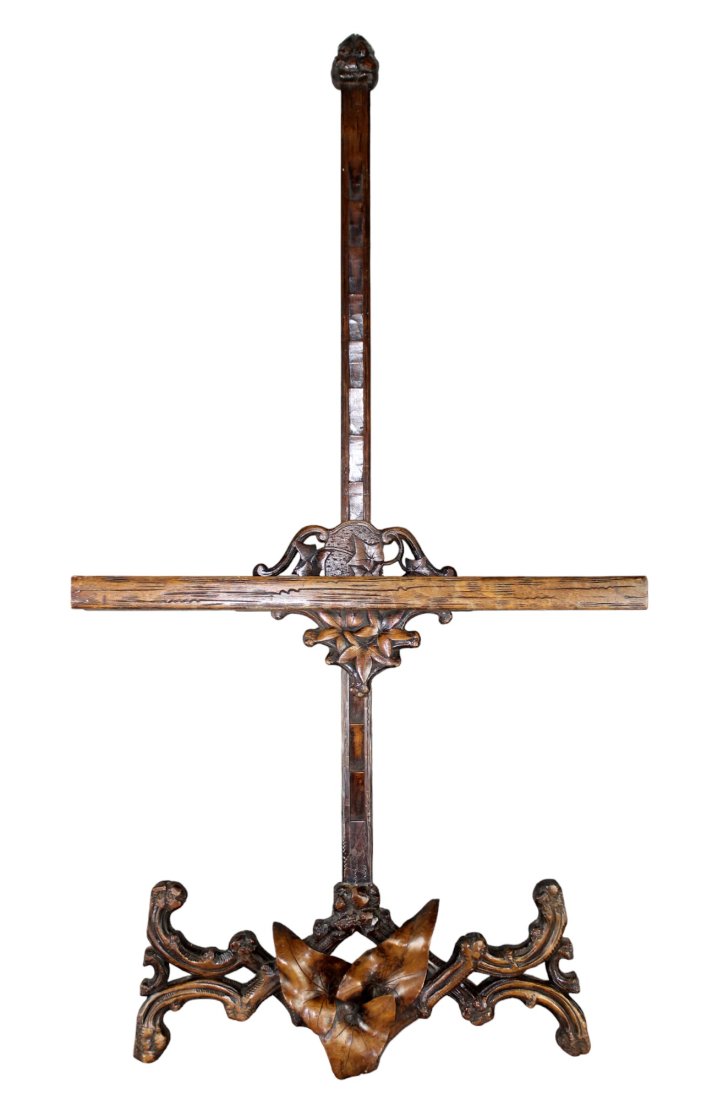 Black Forest carved walnut wall mount easel with naturalistic carvings (1 of 8)