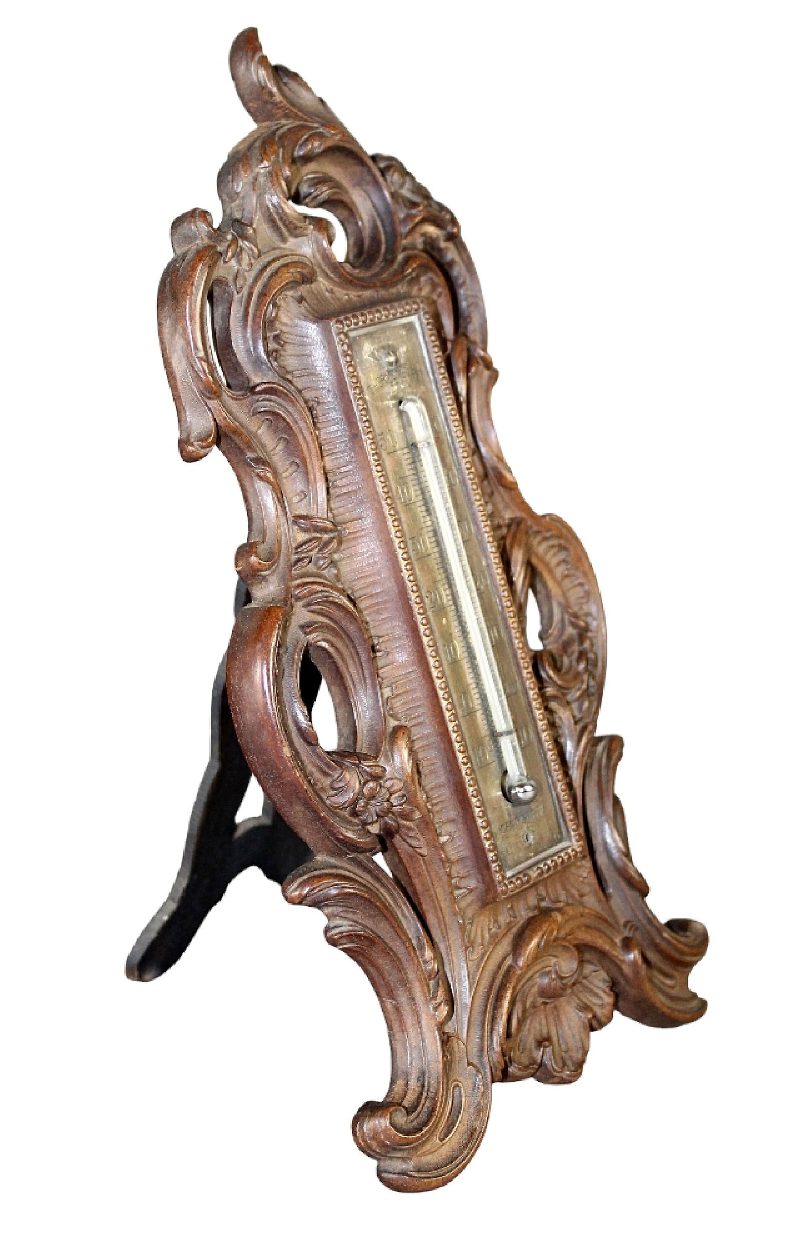 French Rococo carved walnut thermometer with easel back (1 of 10)