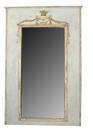 French Louis XVI trumeau mirror with classical flowering urn, draped tassels and original 2 part