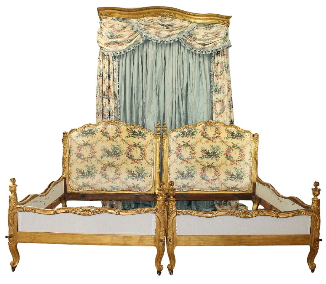Pair of French Louis XV giltwood twin beds with valence (1 of 20)