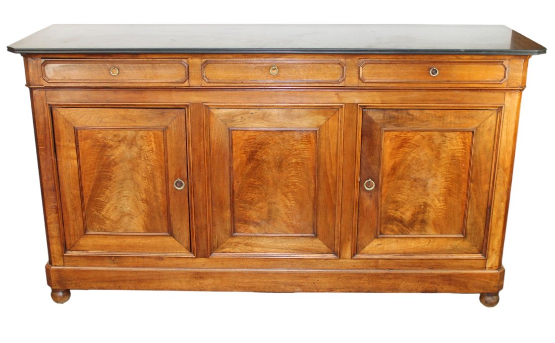 French Directoire 3 door sideboard in walnut with marble top (1 of 9)