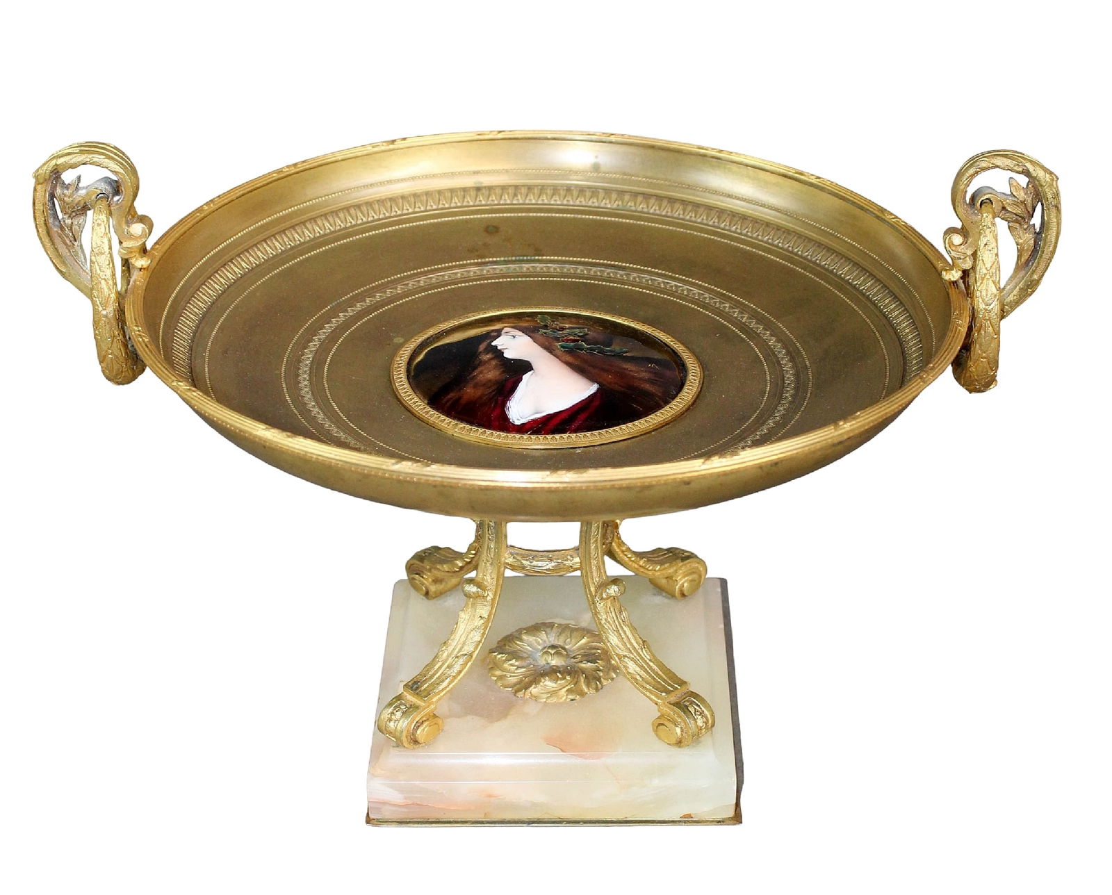French bronze tazza with Limoges enamel portrait plaque (1 of 13)