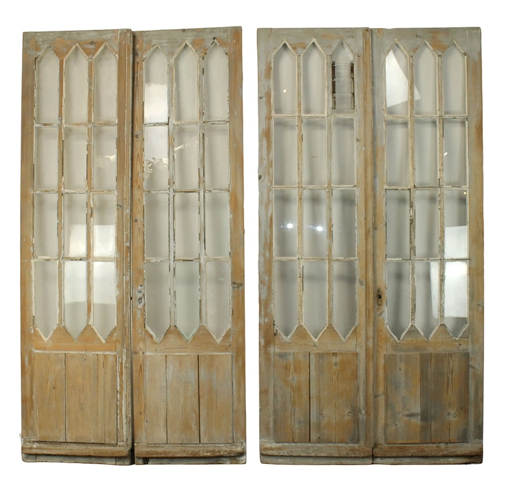 Lot of 4 (2 pair) French Gothic Revival pine doors (1 of 19)