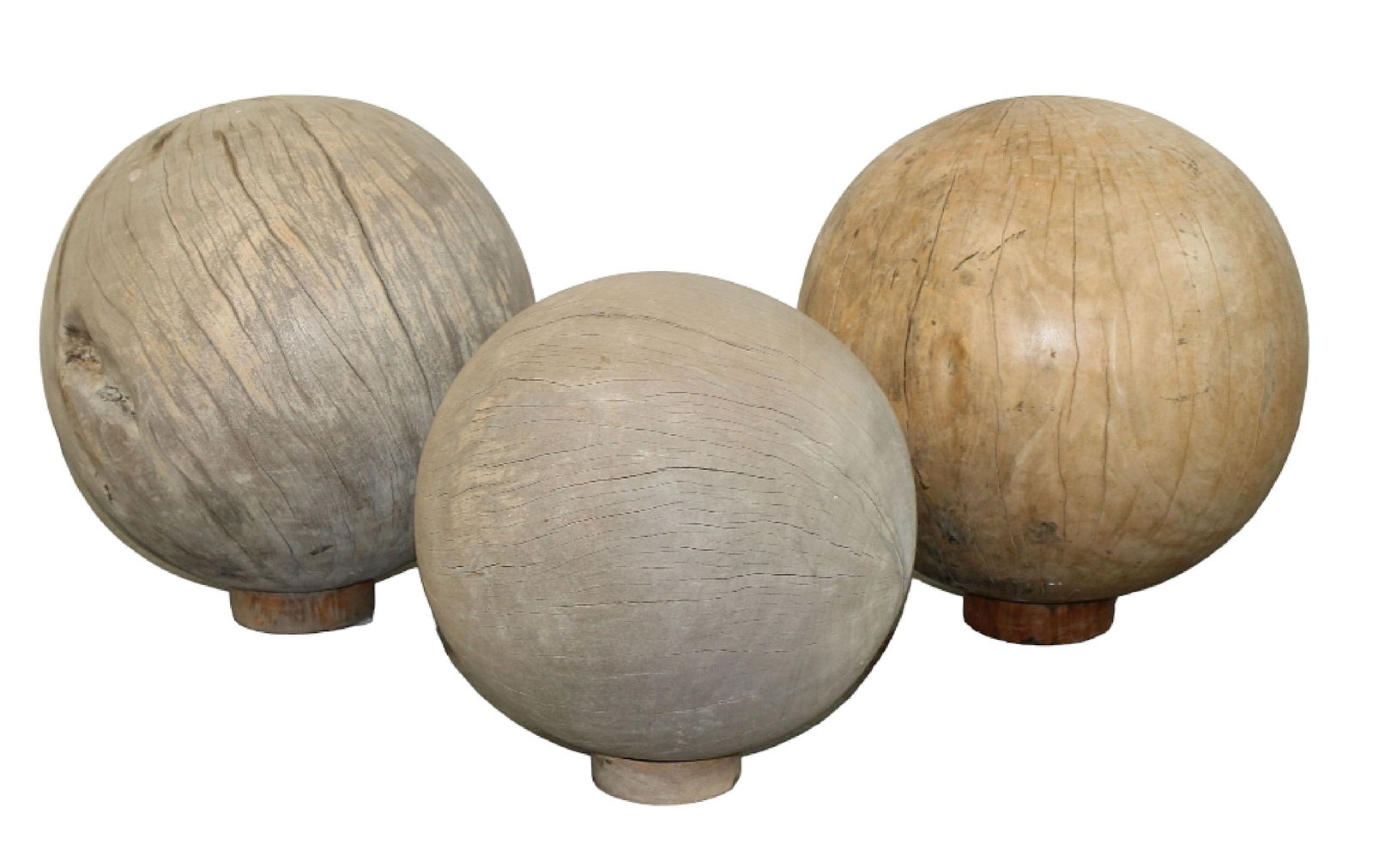 Lot of 3 antique wooden sphere sculptures (1 of 6)