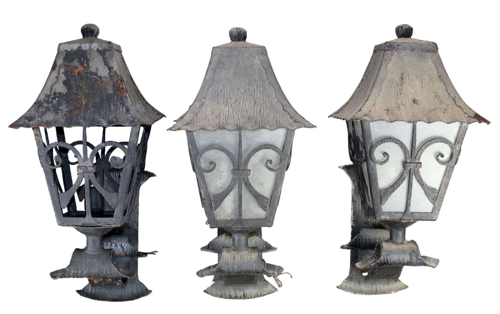 Set of 3 French iron lantern sconces (1 of 6)
