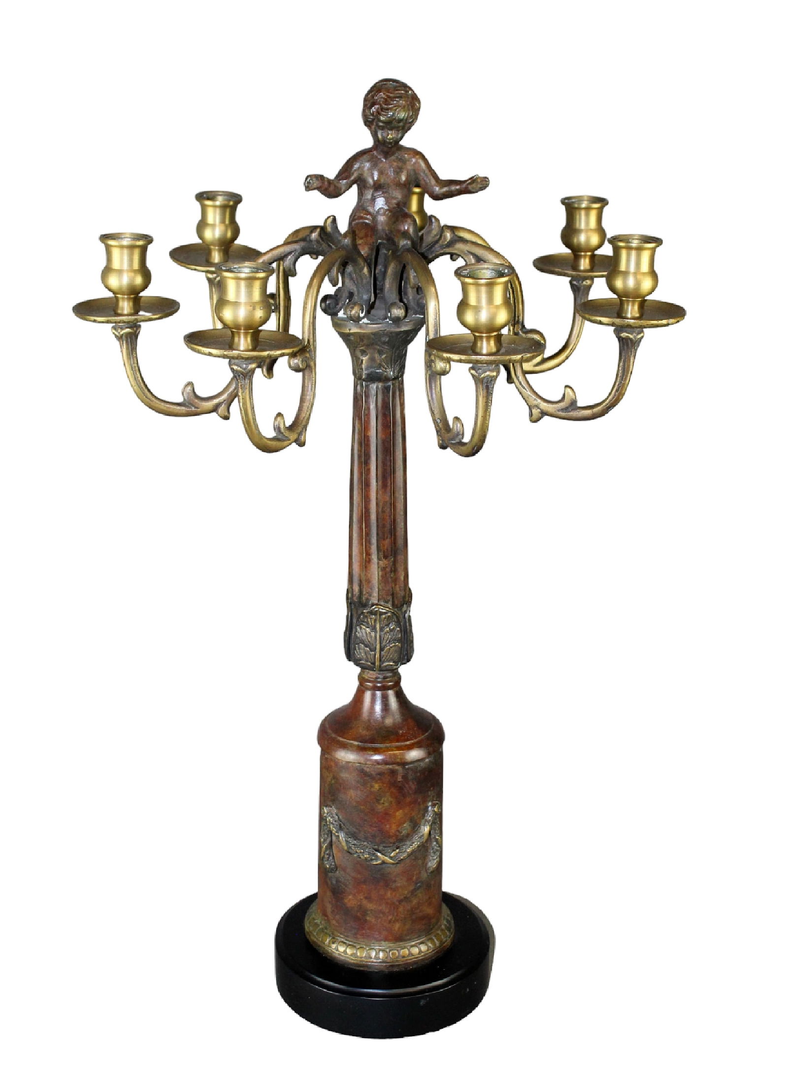 Bronze 7-arm candelabra with cherub (1 of 8)