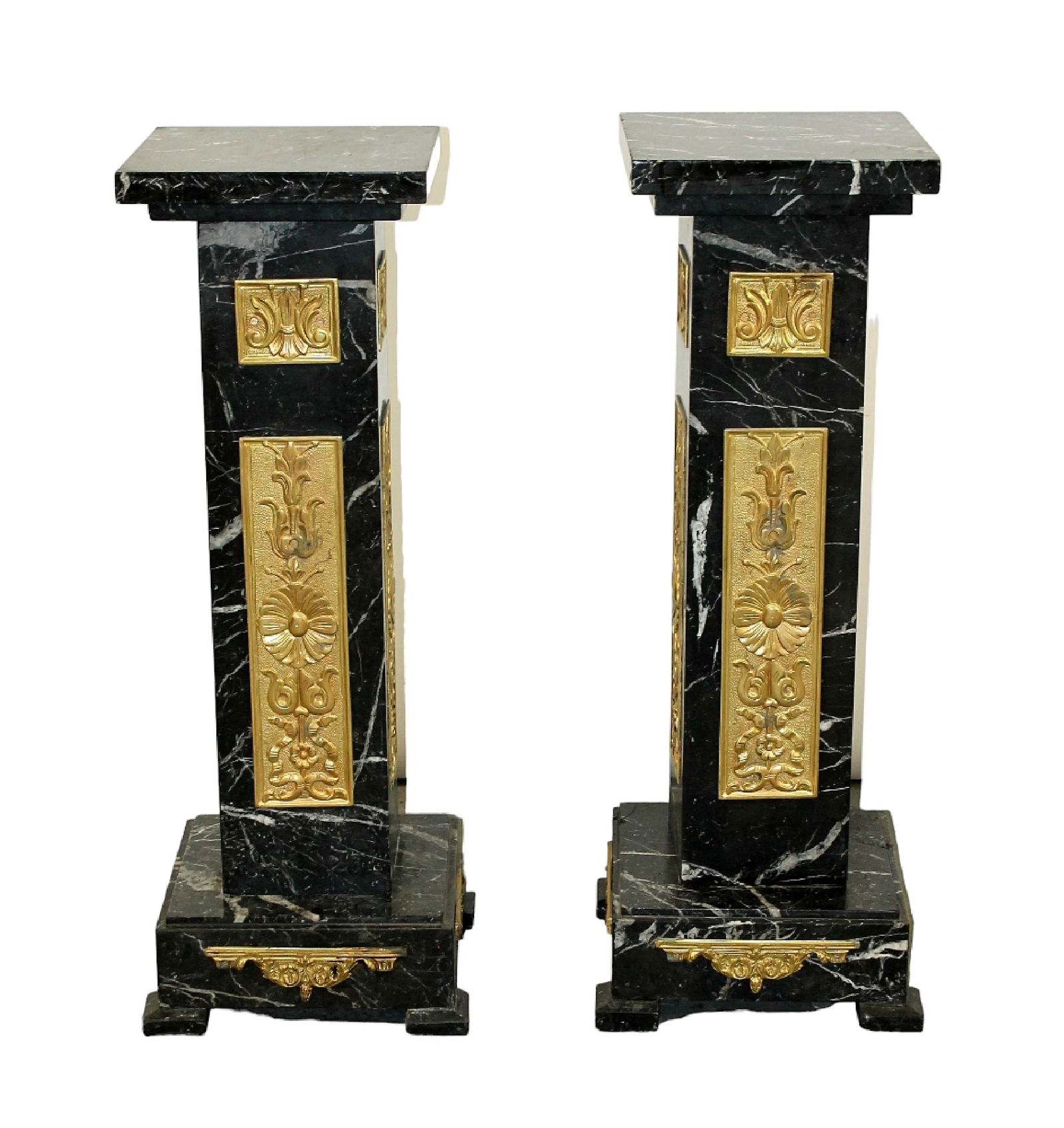 Pair of Louis XVI style black marble pedestals with gilt bronze accents (1 of 11)