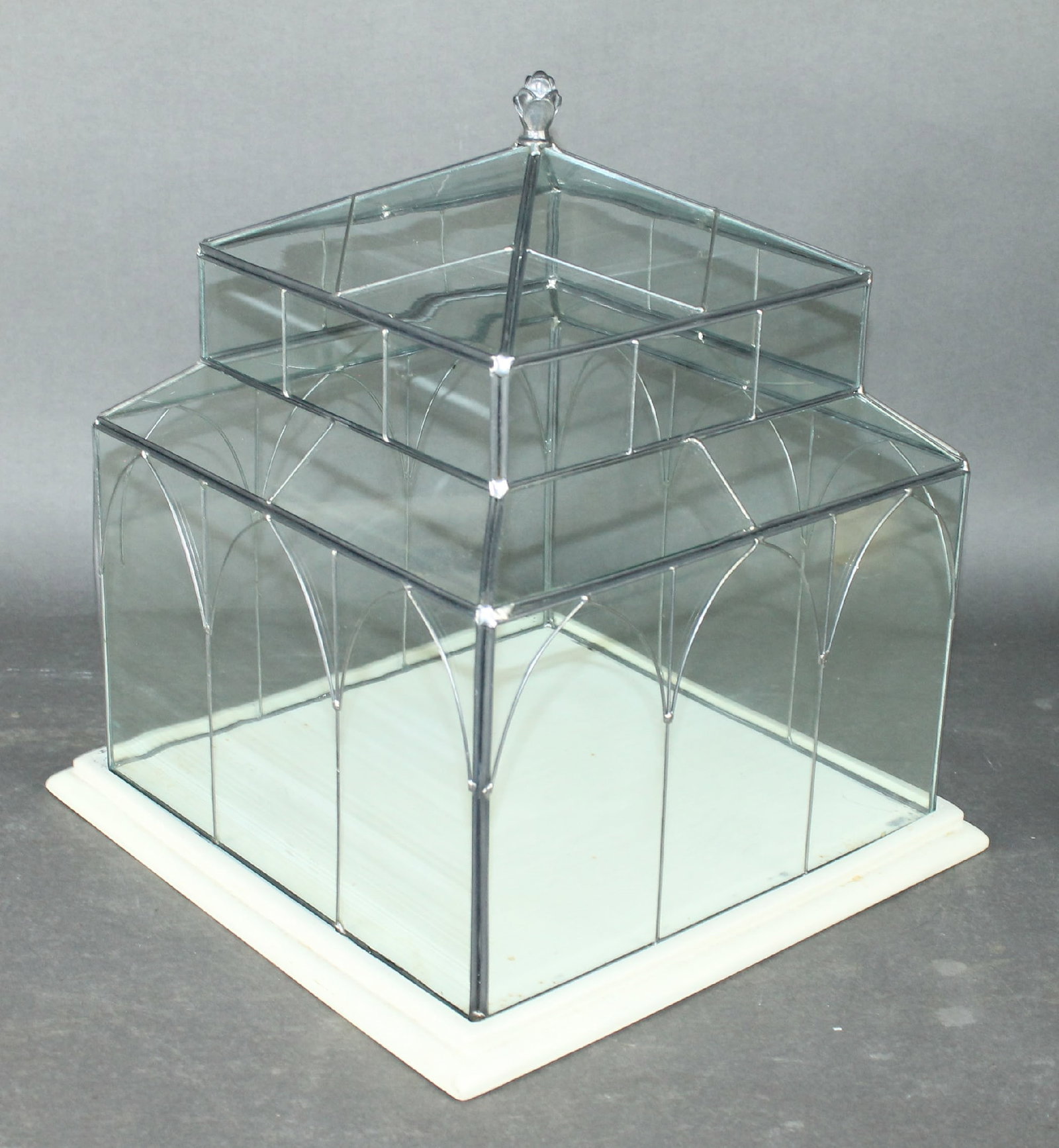 Miniature green house terrarium conservatory in glass: Miniature green house terrarium conservatory in glass. 15 1/4"h x 13 1/4" square