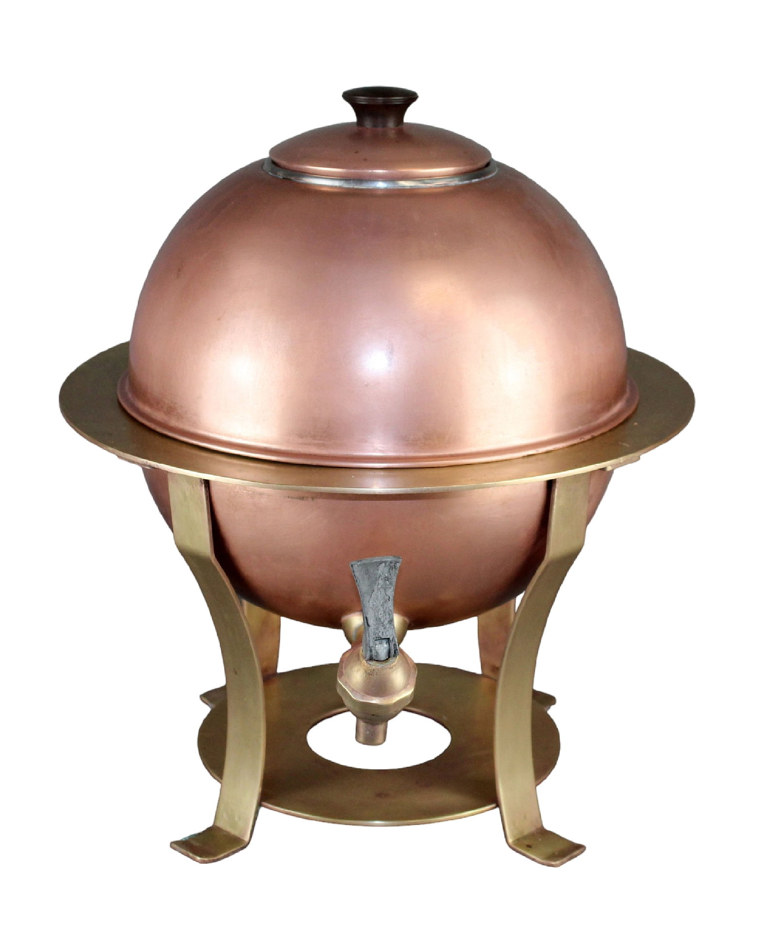 Mid-century modern Saturn spherical drink dispenser in copper and bronze: Mid-century modern Saturn spherical drink dispenser in copper and bronze. Circa 1960's. 17 1/2"h x 14 1/2"diam x 15 1/2"d (approx.)