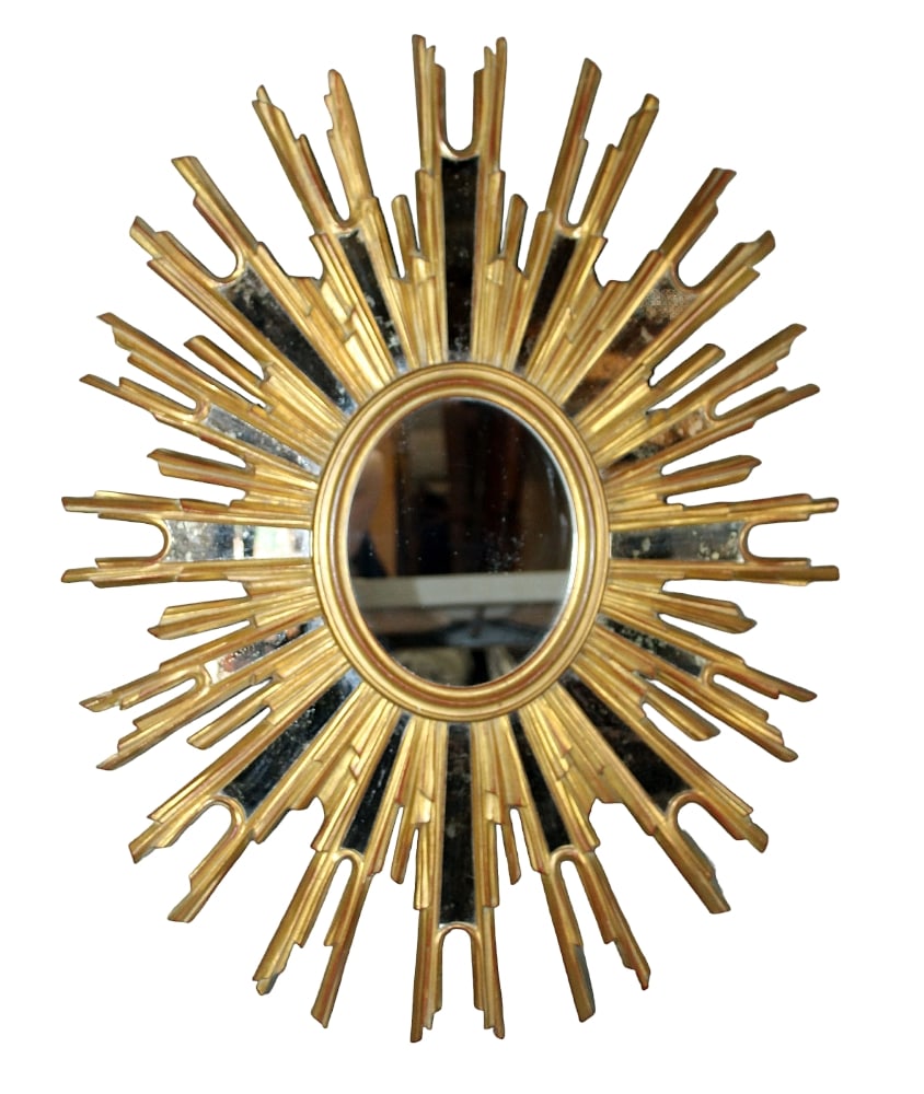 Belgian vintage sunburst mirror in cast resin (1 of 9)