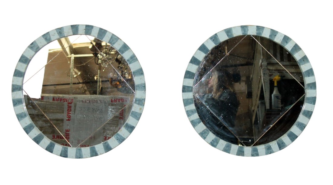 Pair of French painted round mirrors with mosaic glass (1 of 7)