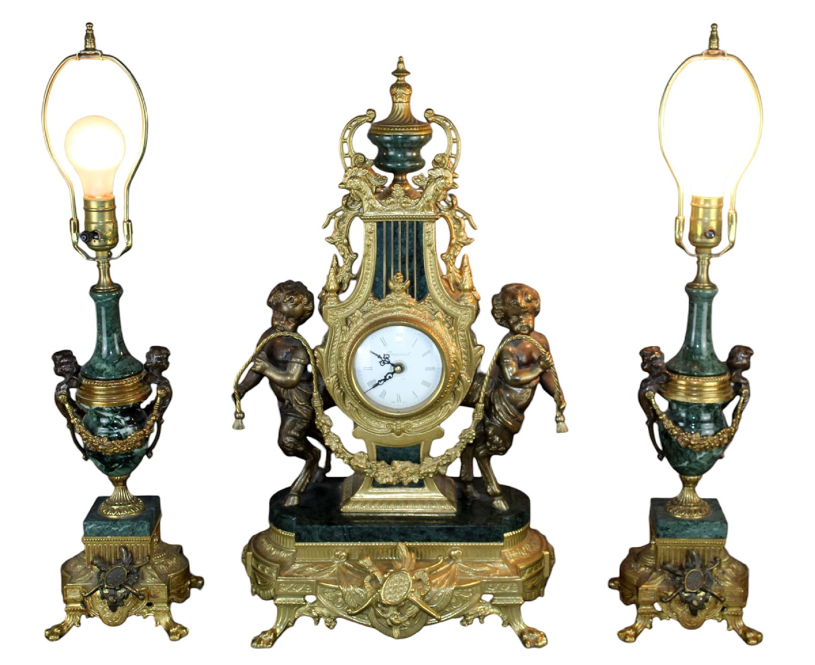 Italian Imperial 3-piece brass and marble mantel set (1 of 19)