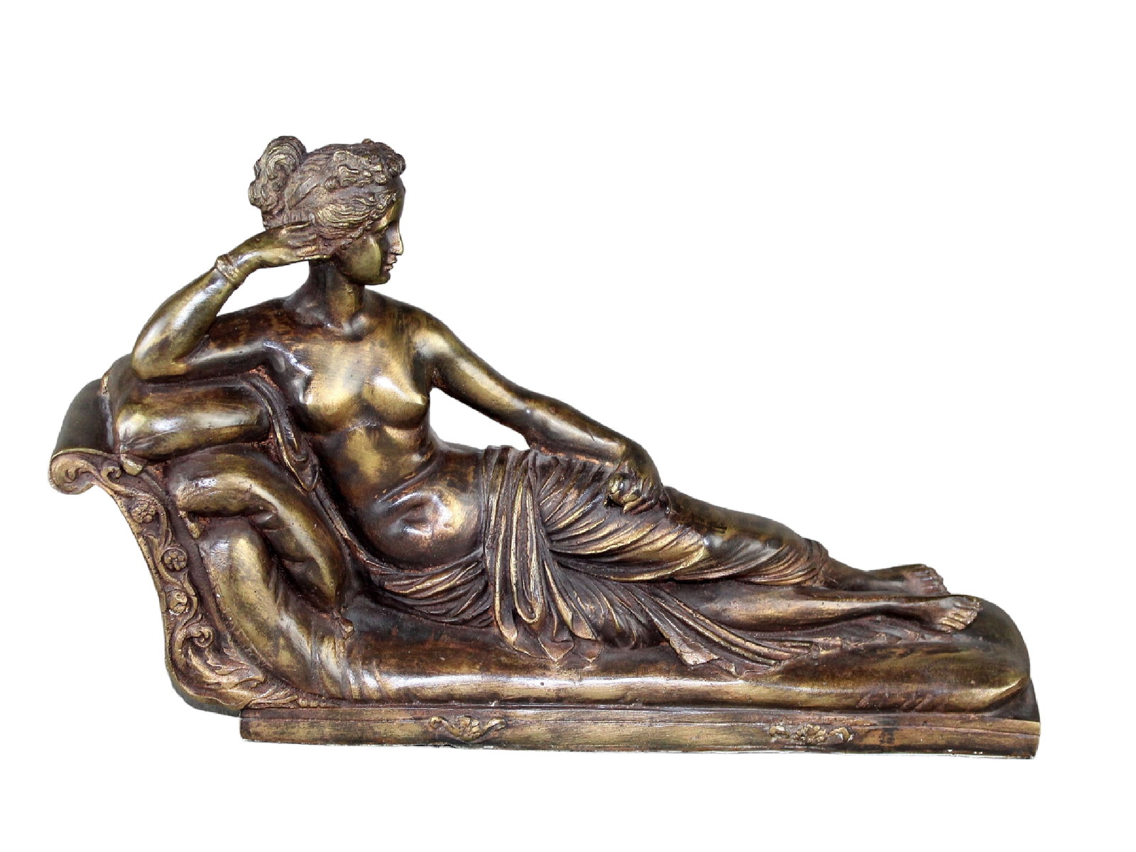 Bronze reclining nude after Paulina Bonaparte female sculpture: Bronze reclining nude Paulina Bonaparte female sculpture 8 1/4"h x 13 1/2"w x 3"d