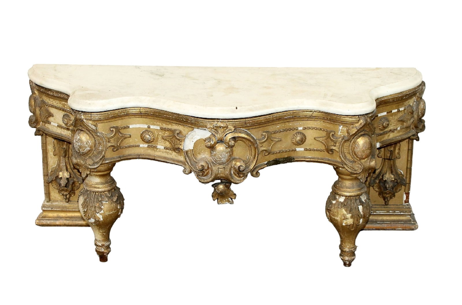Antique gilt wood low console table with marble top (1 of 7)