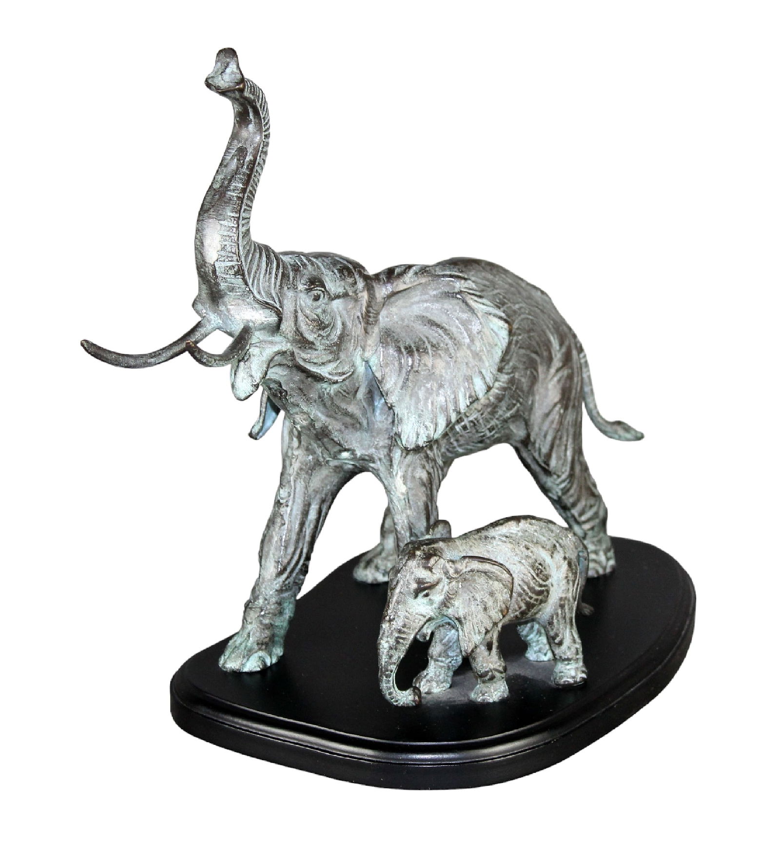 Verdigris bronze Elephant & calf statue on base (1 of 6)