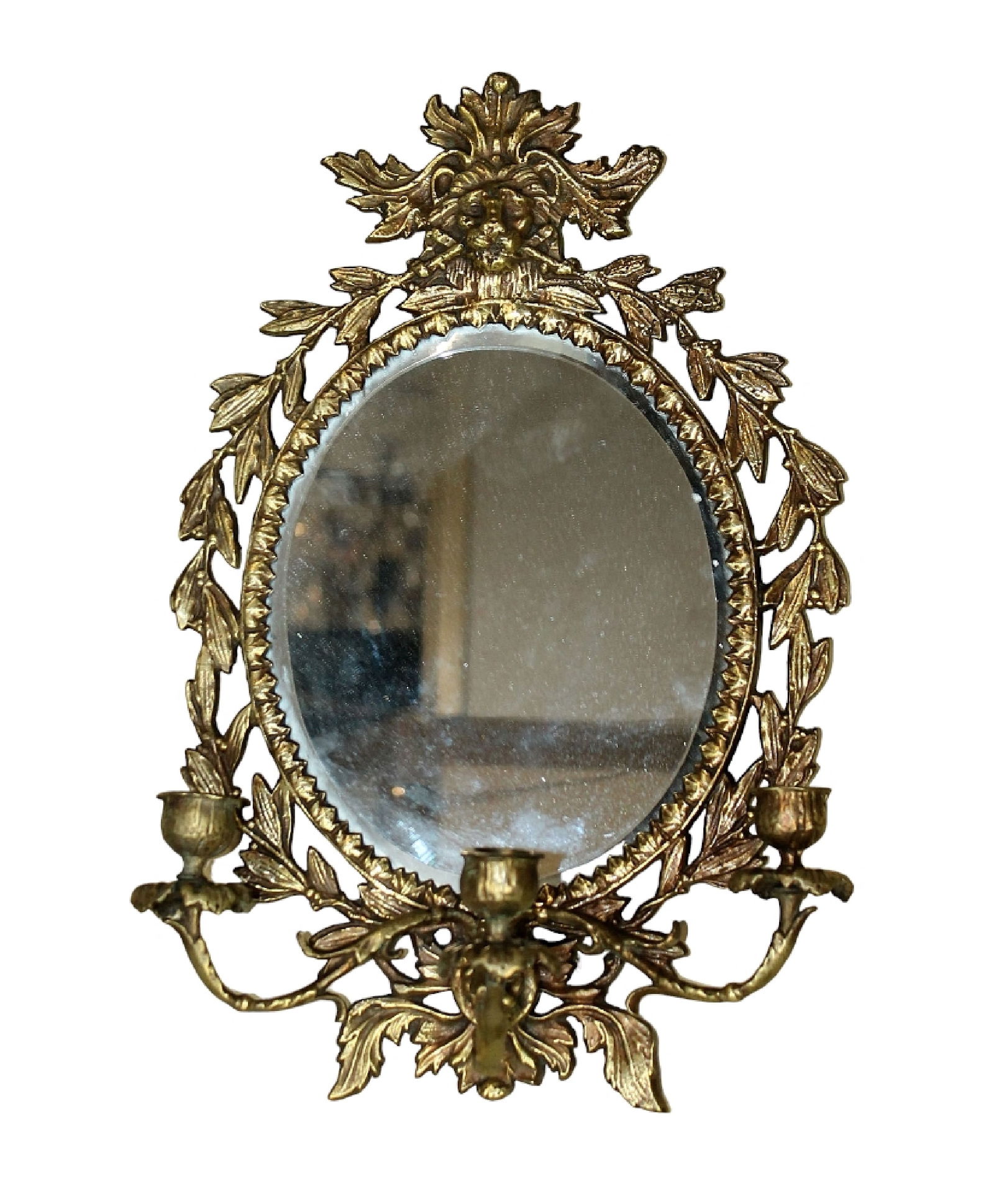 Victorian bronze wall mirror with lion mask and attached candle holders (1 of 8)