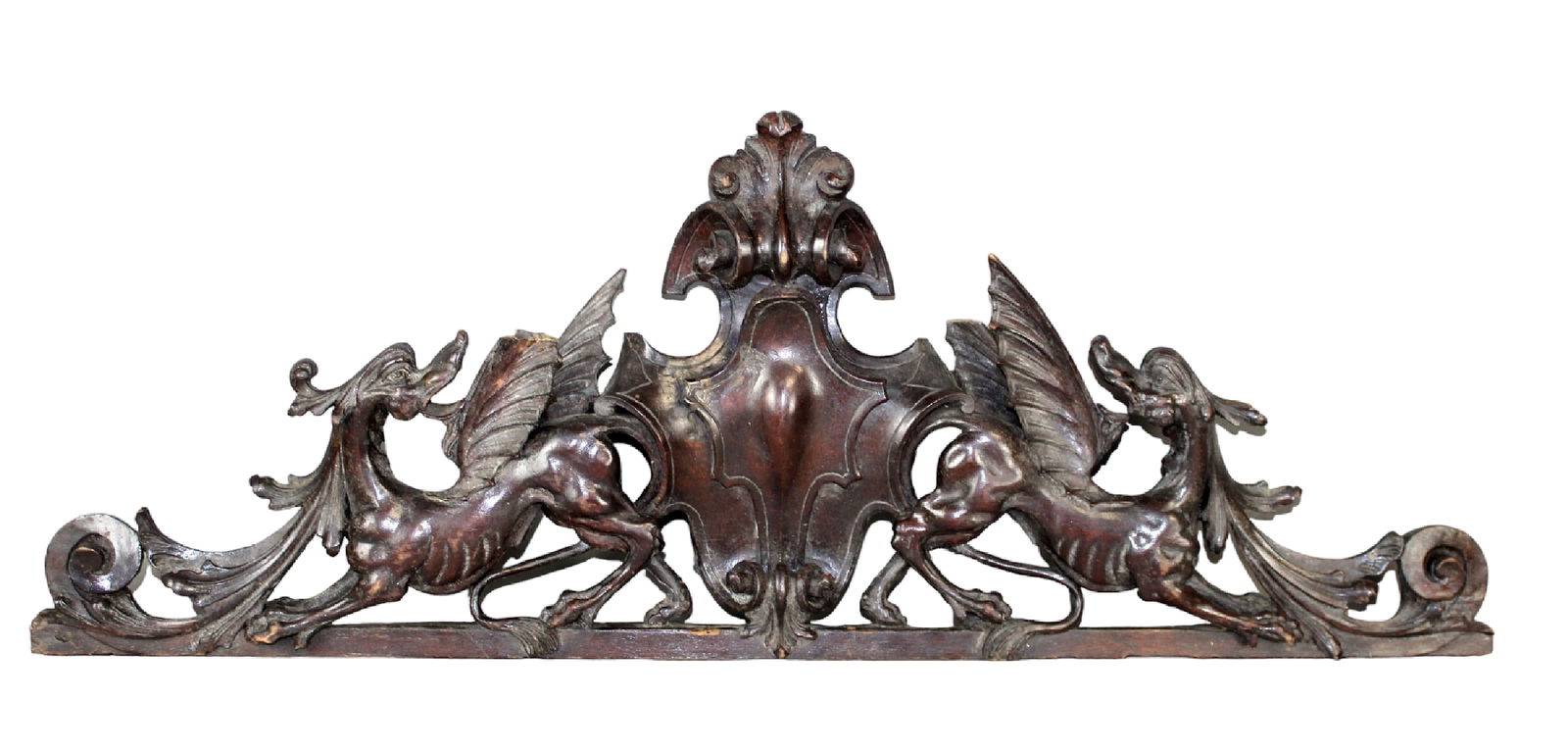 Italian carved walnut crest with dragons (1 of 8)