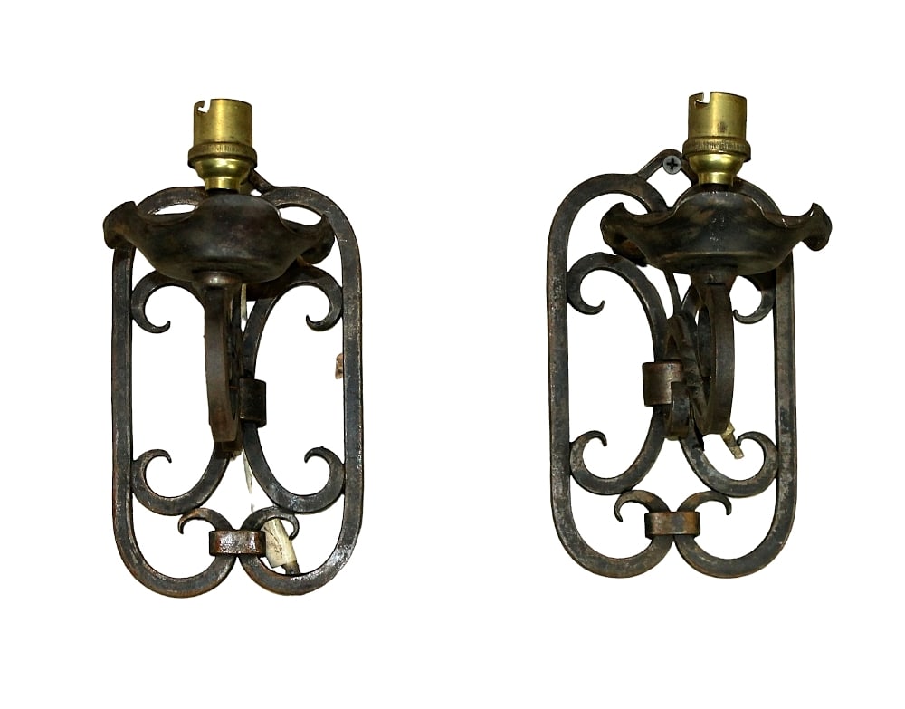 Pair of French wrought iron single arm wall sconces (1 of 6)