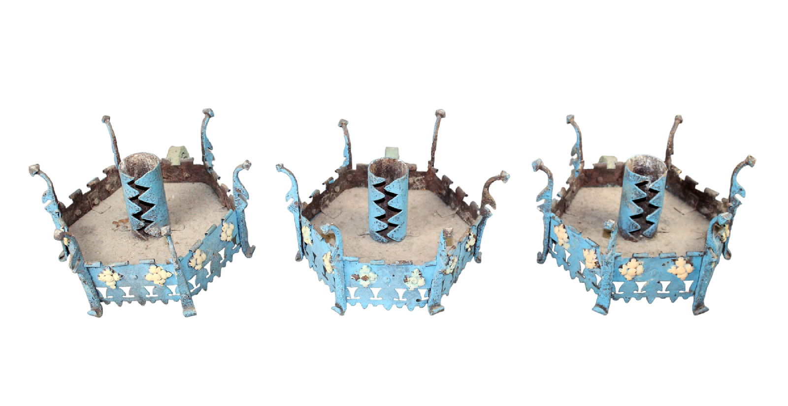 Set of 3 French Gothic Revival painted iron candle wall sconces (1 of 7)