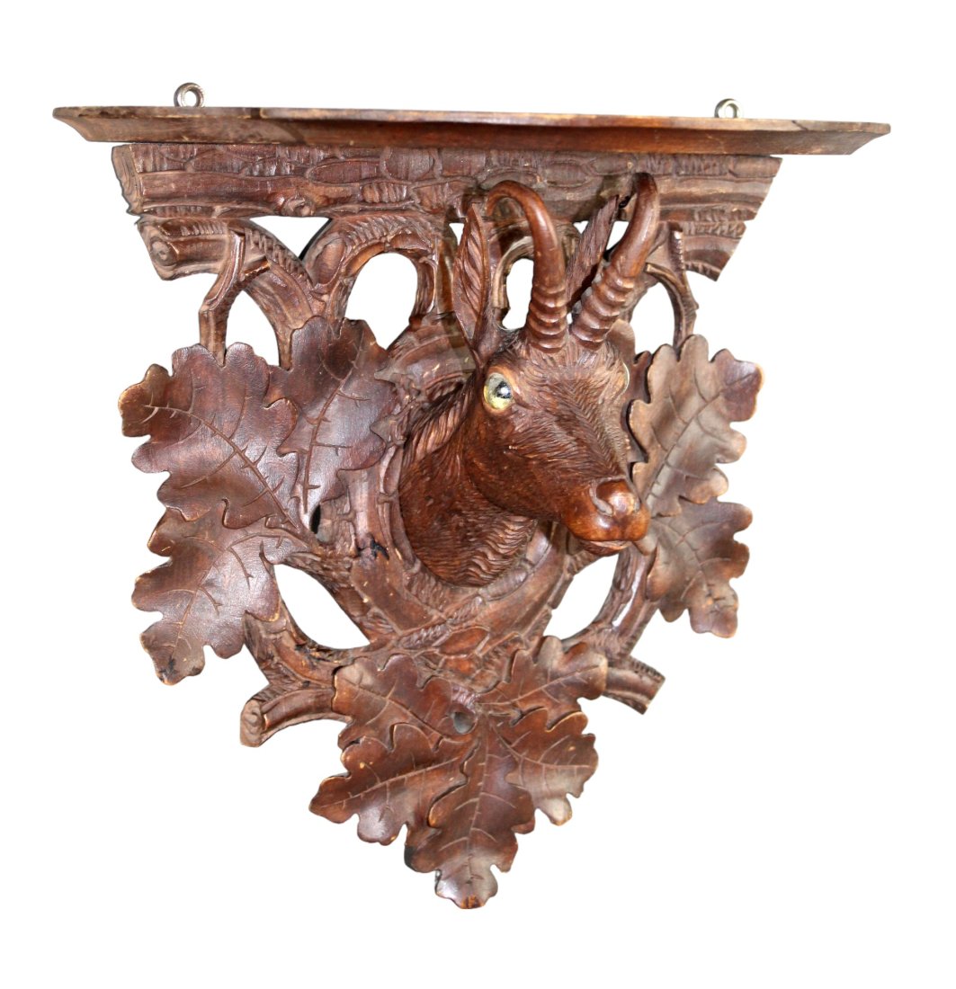 Black Forest carved antelope form wall shelf (1 of 8)