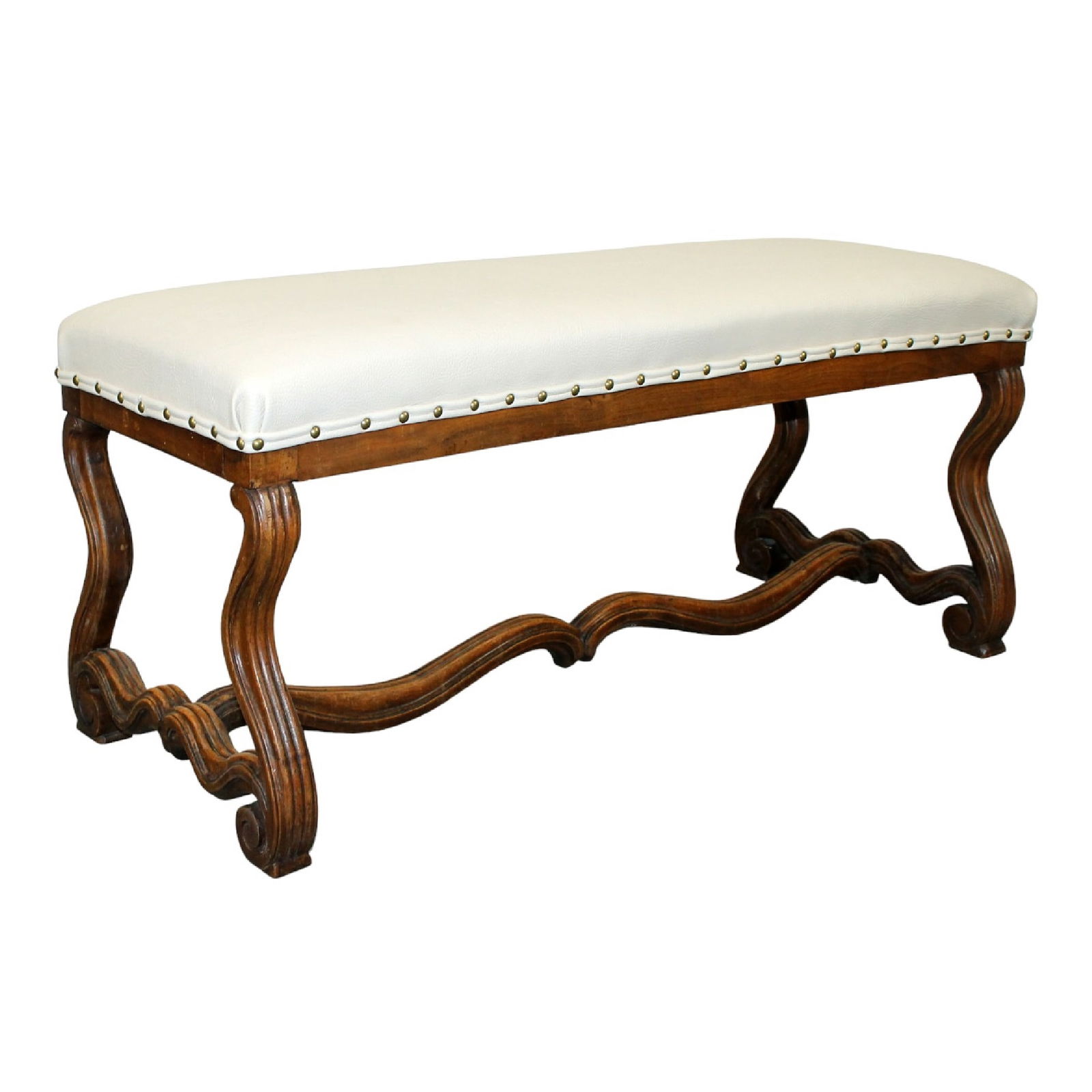 French backless bench in walnut with os du mouton legs (1 of 7)