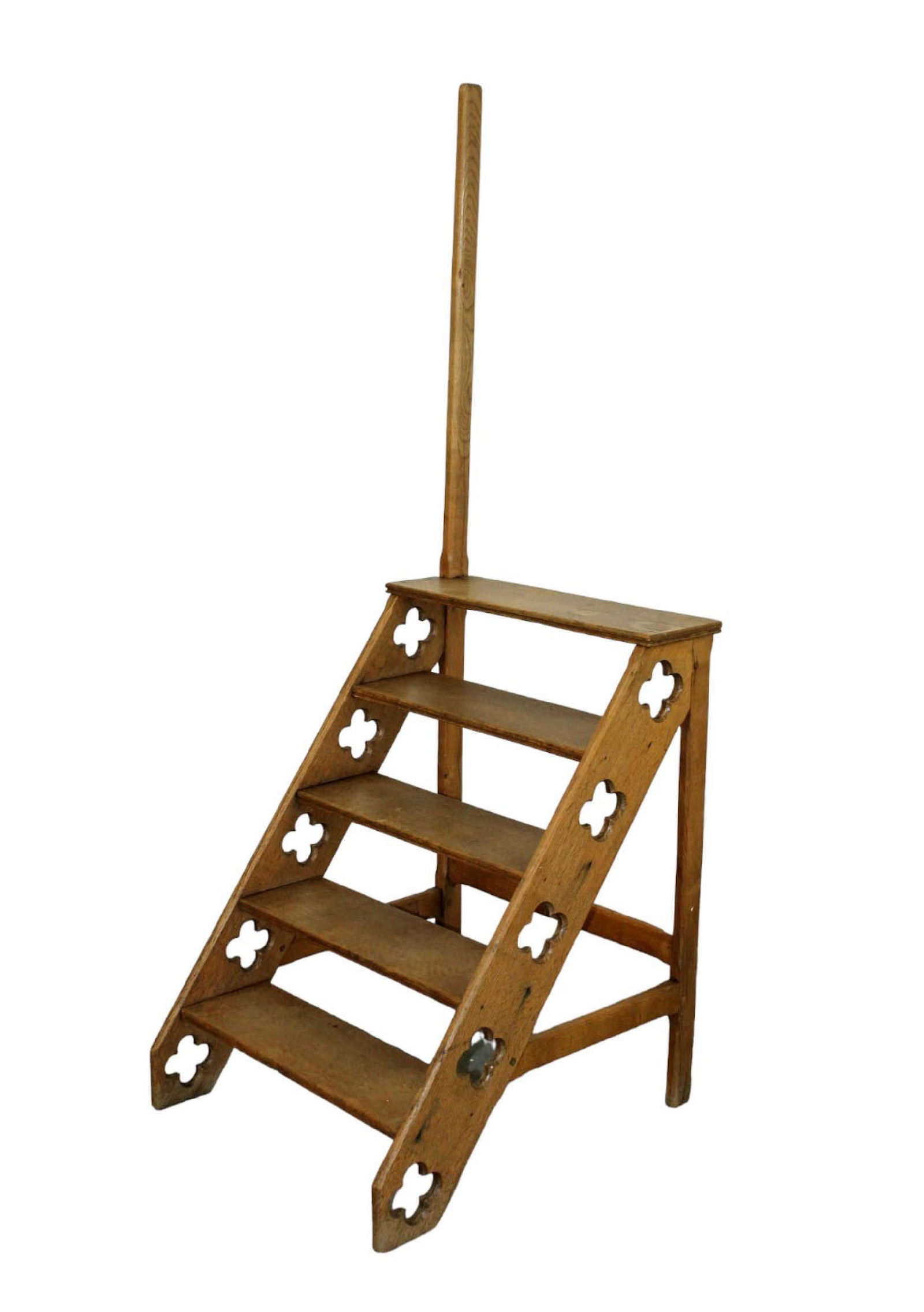 French library stairs in oak with quatre foil cut outs (1 of 8)