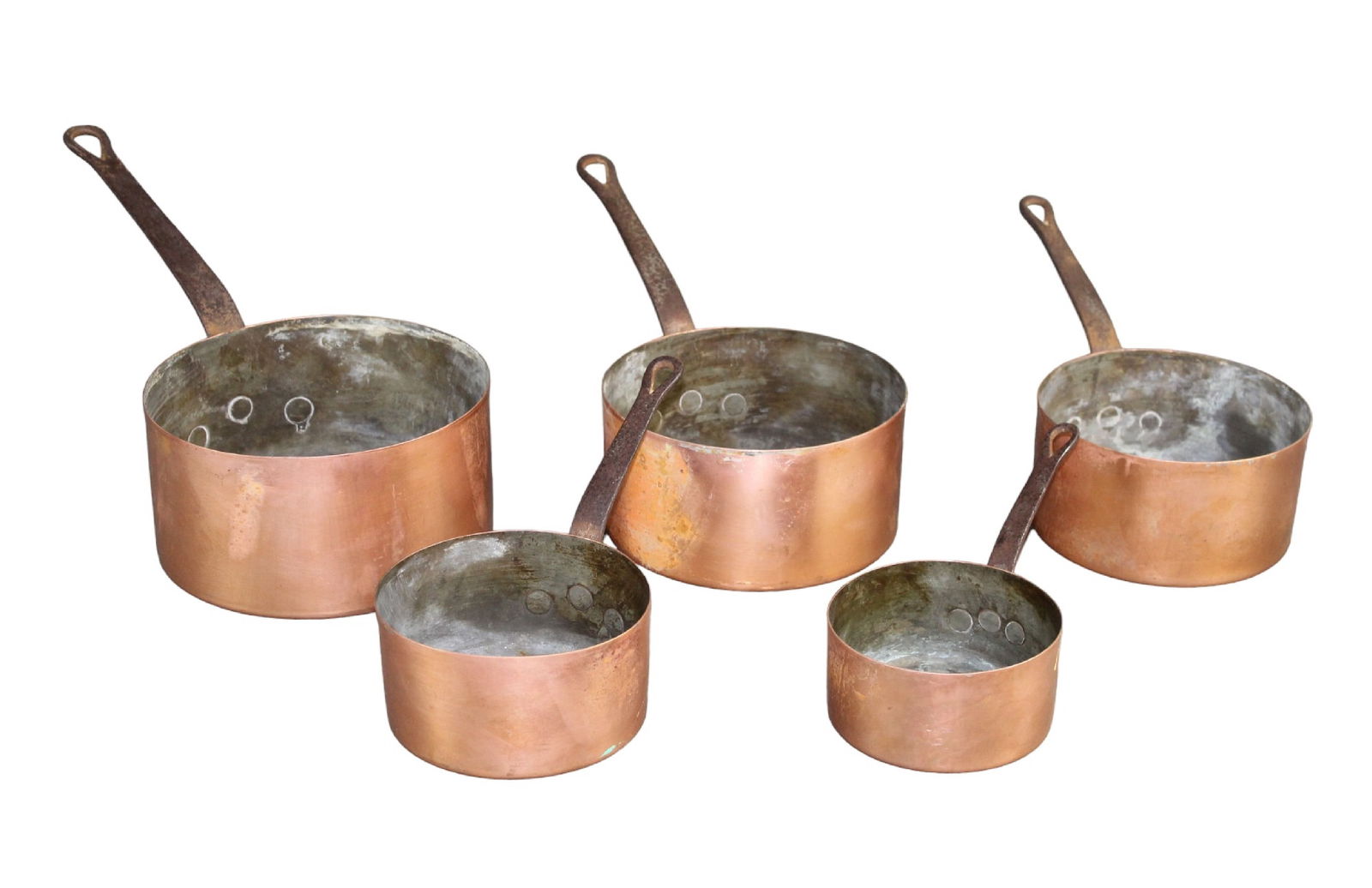 Lot of 5 copper pots with iron handles (1 of 13)