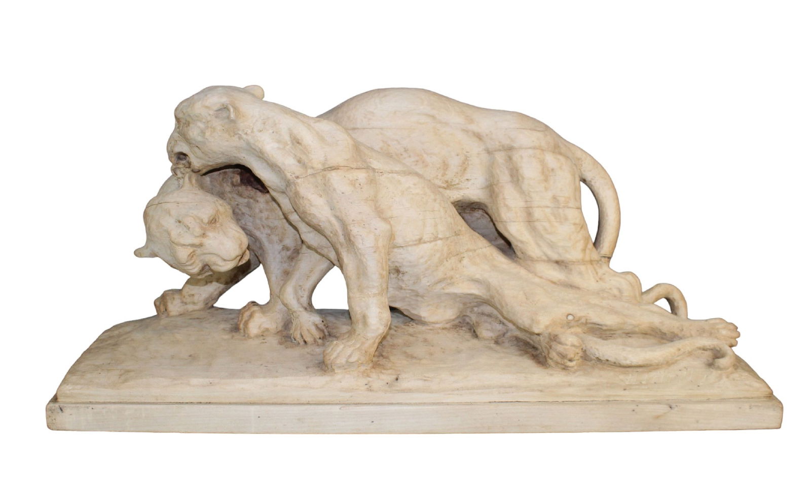 Carved wood sculptural group of 2 lions (1 of 11)