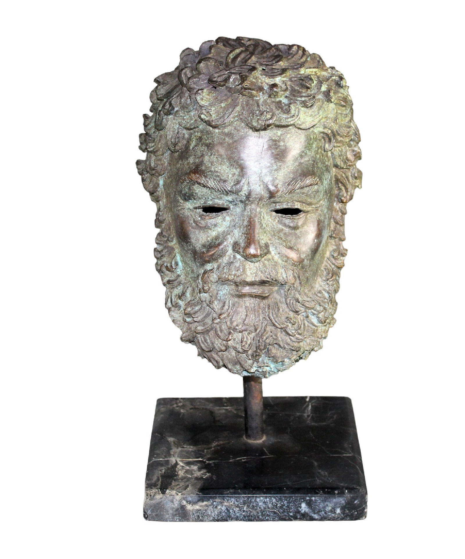Roman style bronze head on marble base depicting Zeus (1 of 7)