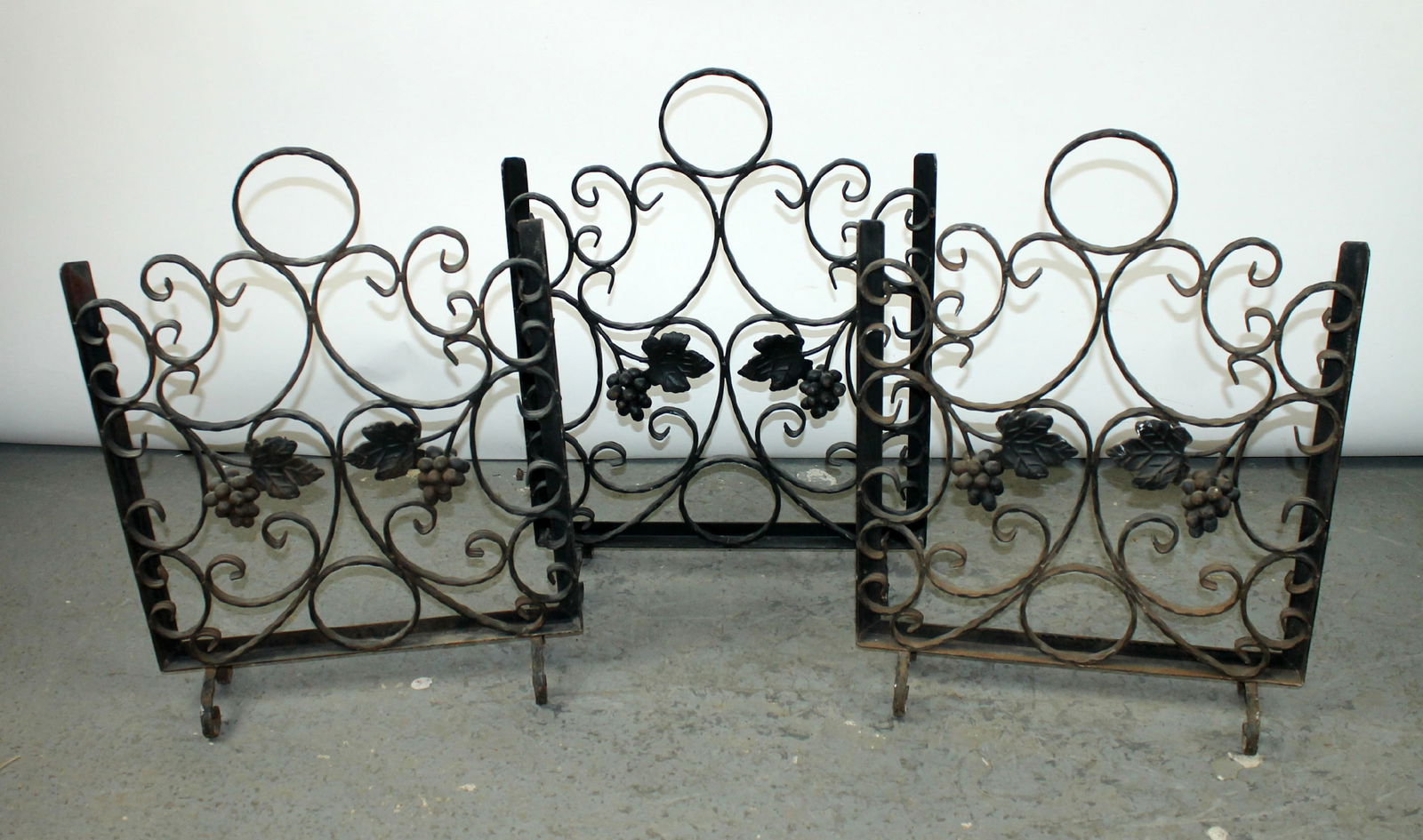 Set of 3 French wrought iron fireplace screens with grapes (1 of 10)