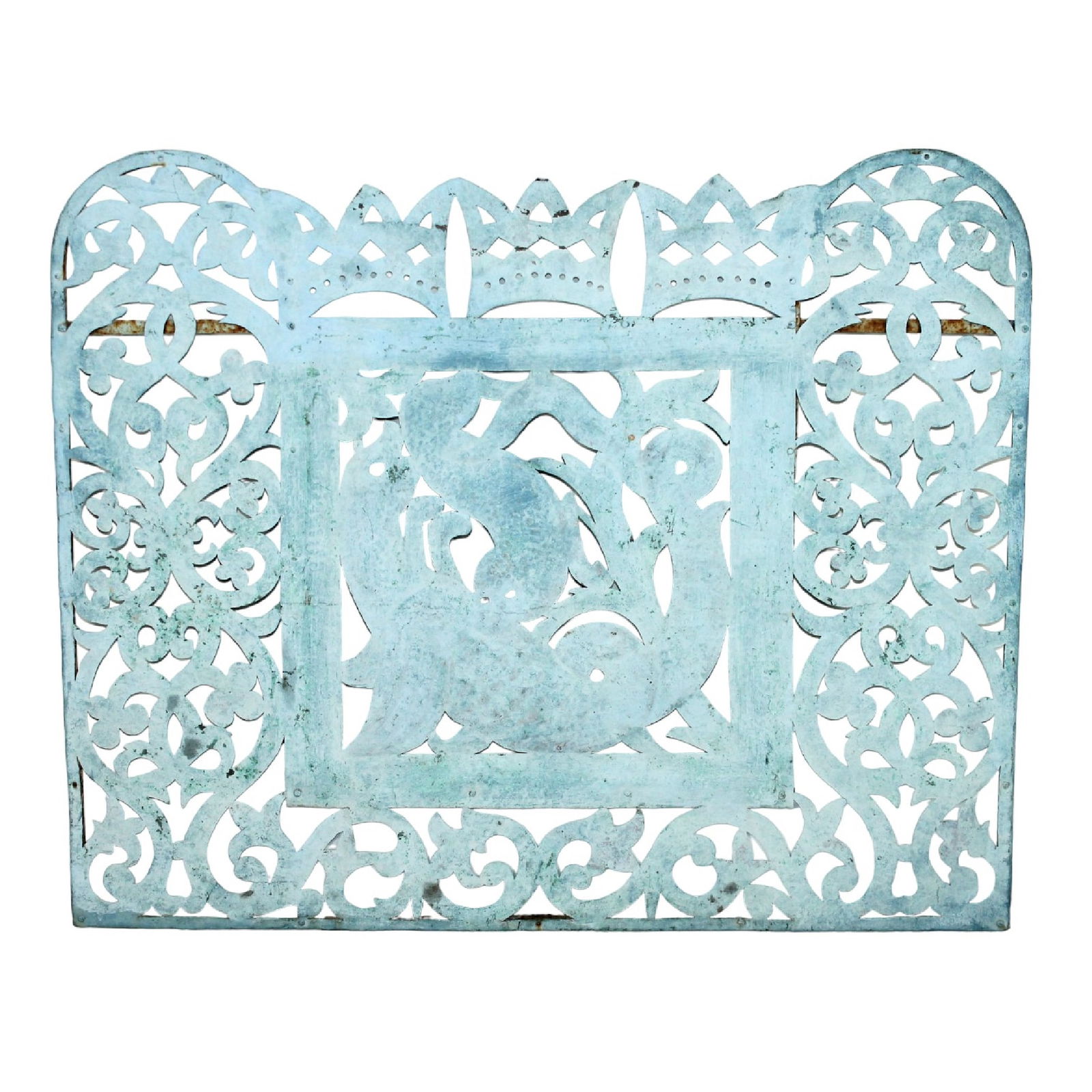 French verdigris copper panel with mythological dolphins and crowns (1 of 9)