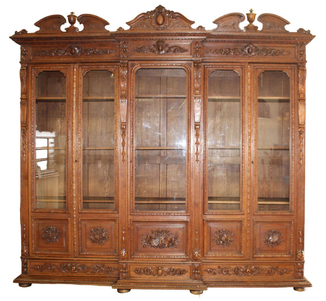 French carved oak 5 door bookcase (1 of 14)