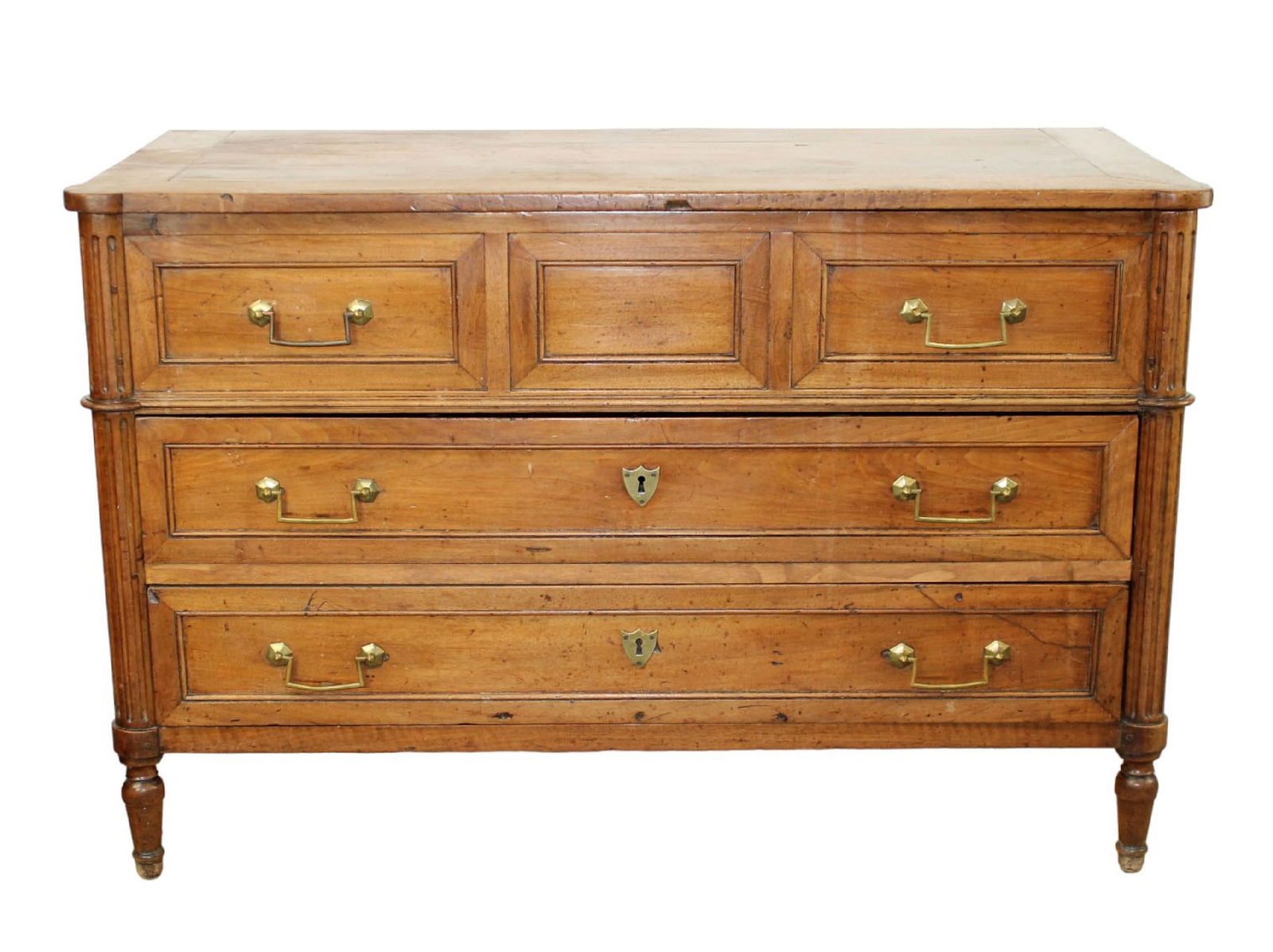 French Louis XVI 2-drawer commode in walnut with petrin top (1 of 14)