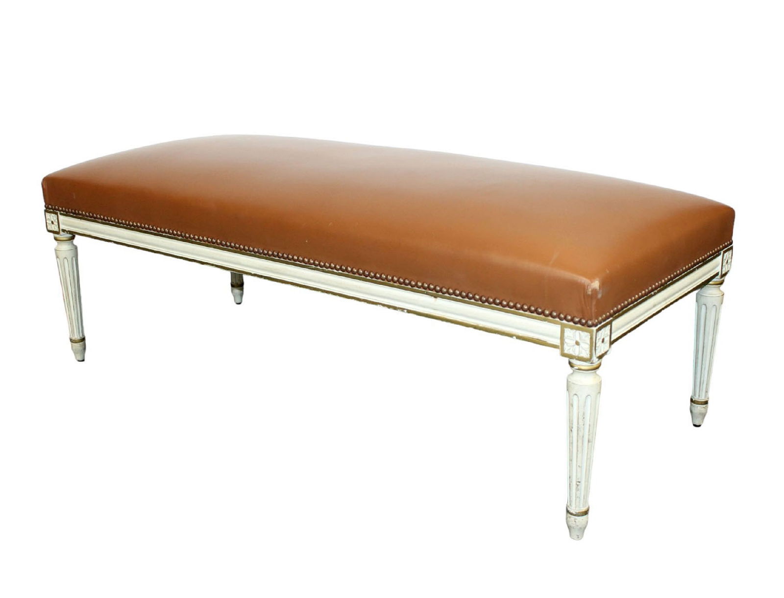 French Louis XVI style backless bench with leather seat (1 of 7)