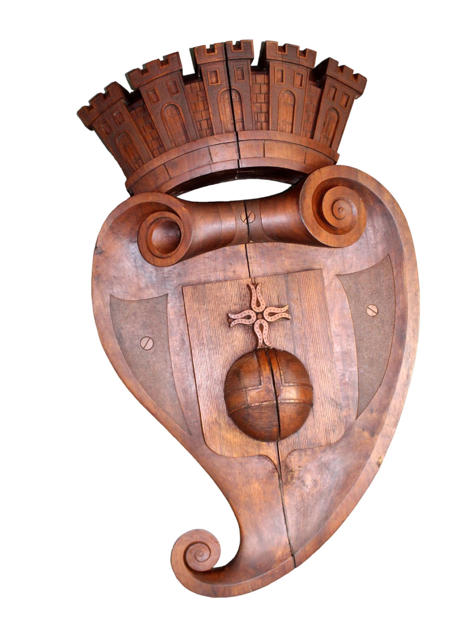 French carved walnut crest with globe cross and crown (1 of 10)