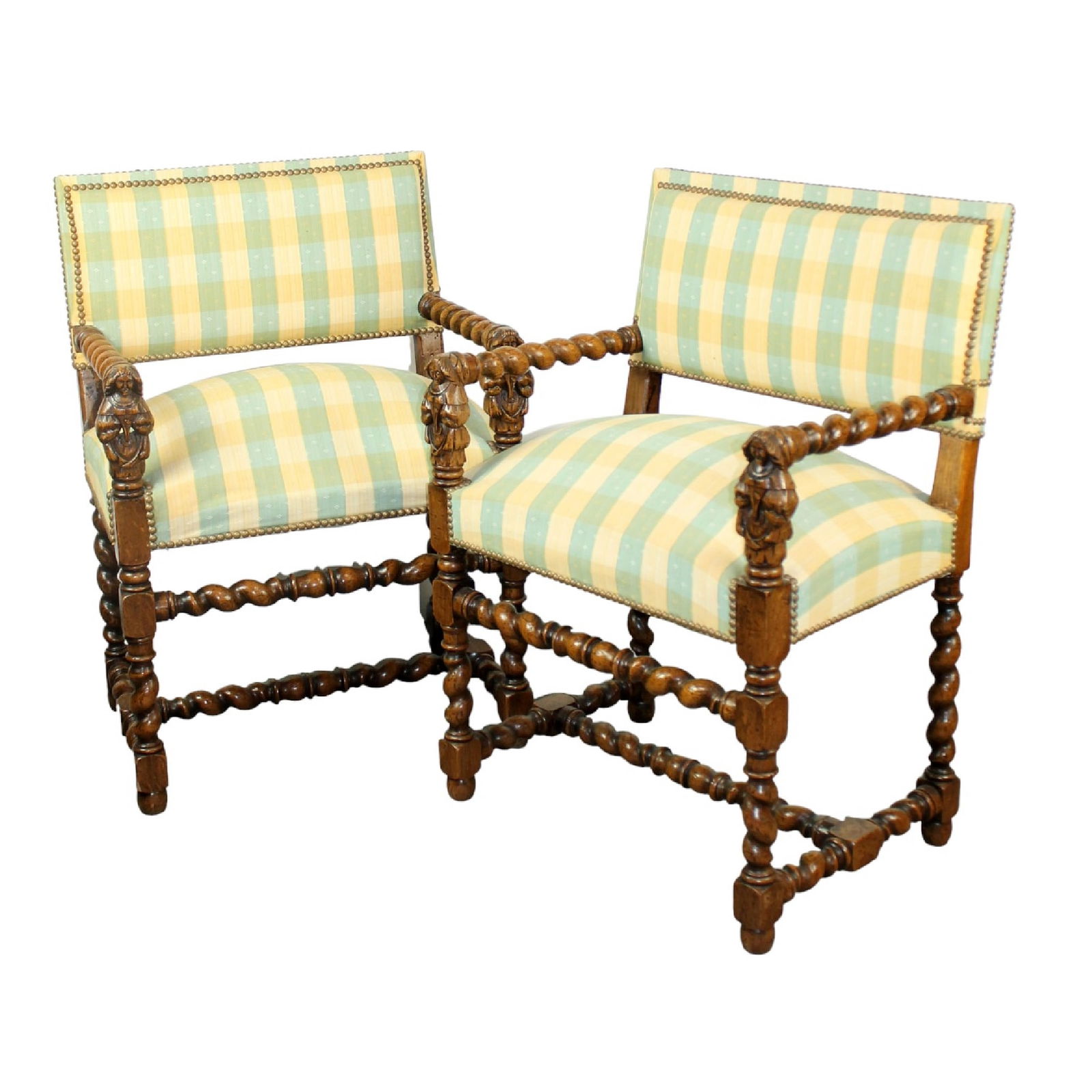 Pair of French barley twist oak armchairs (1 of 9)