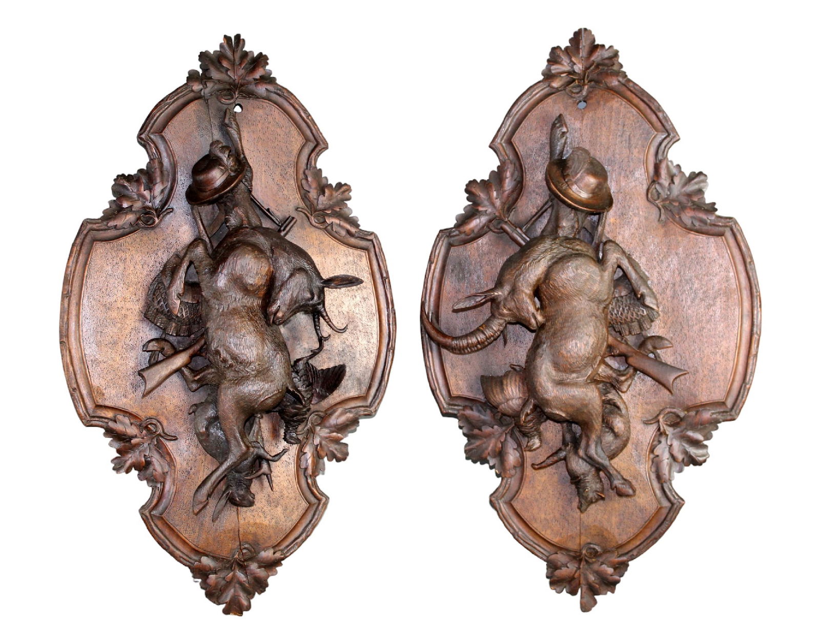 Pair of French relief carved trophy plaques with game (1 of 16)