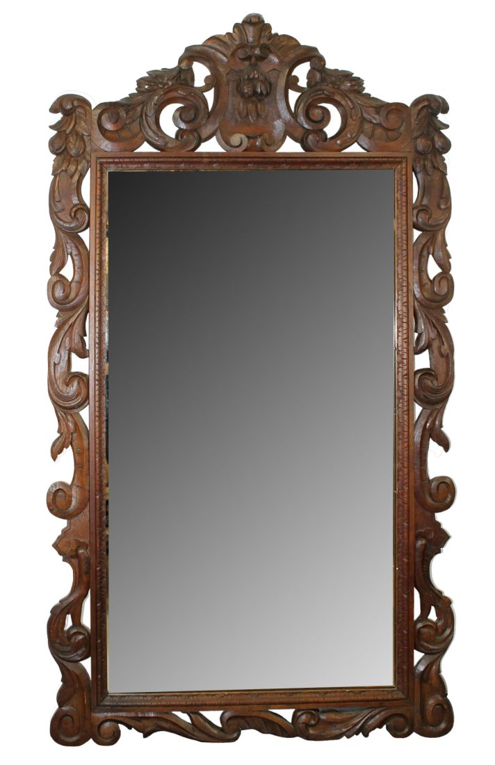 Grand scale French carved oak mirror with fruited crest (1 of 10)