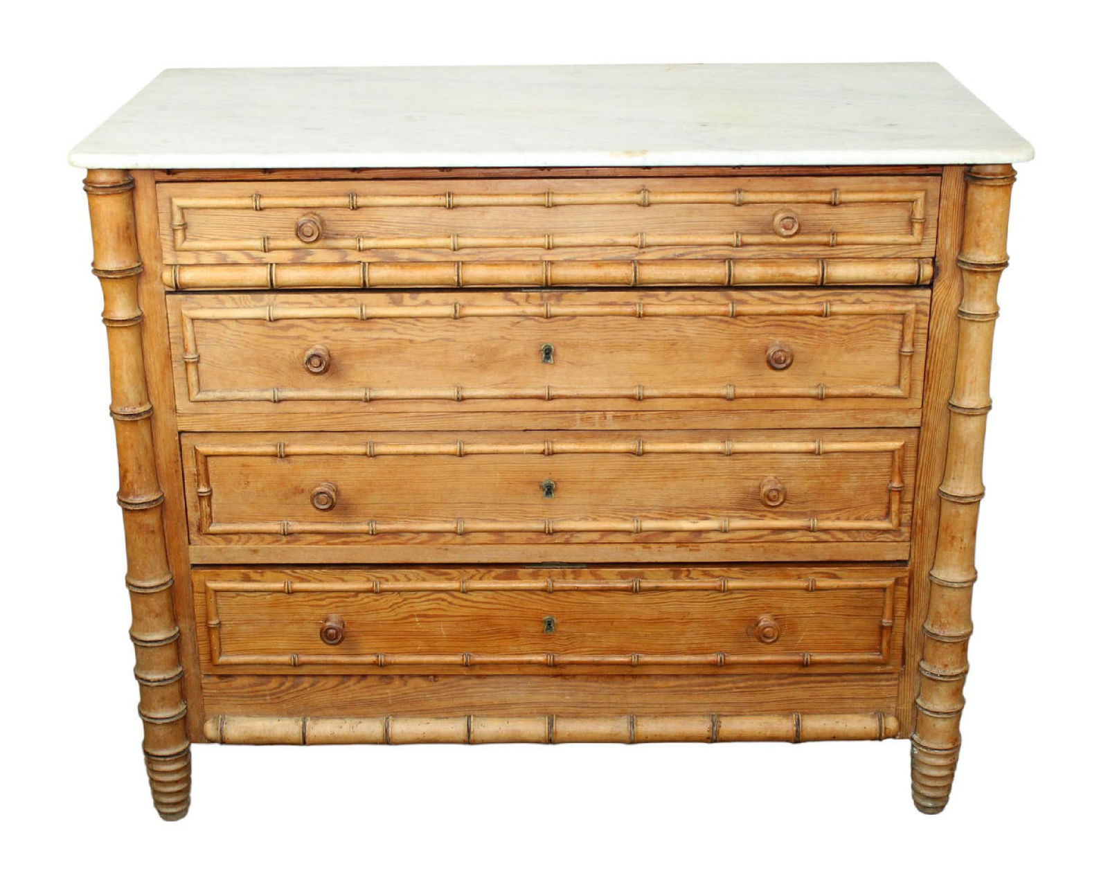 French faux bamboo commode in pine with marble top (1 of 10)