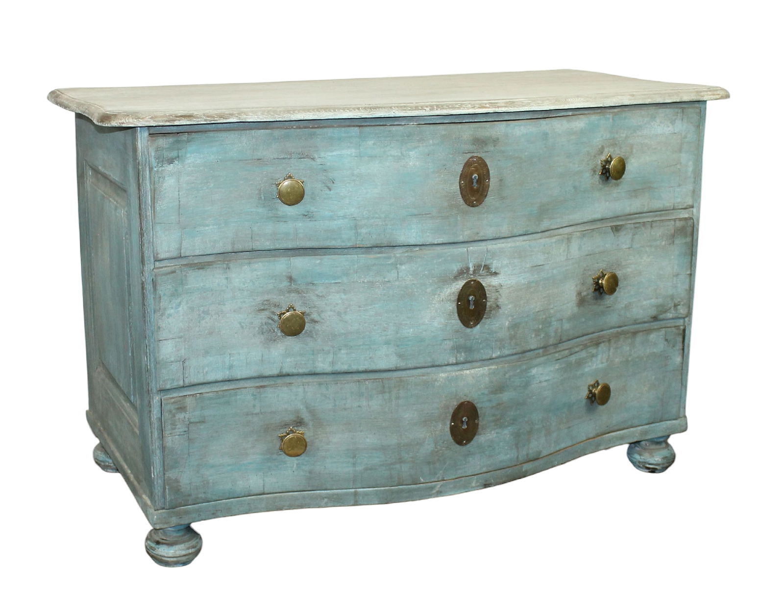French 18th century painted oak bowfront 3 drawer commode (1 of 12)